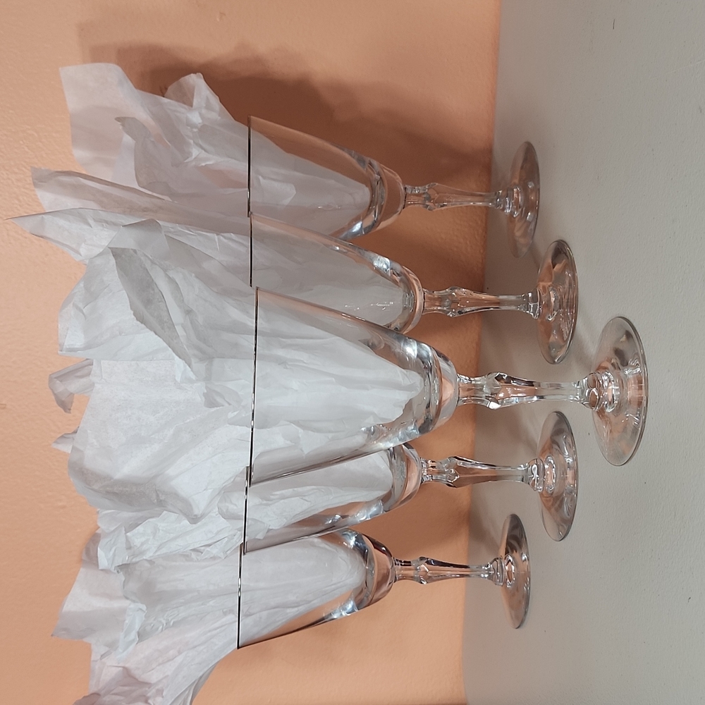 Vintage Mikasa Sonta Platinum Trim Set5 Goblets Geometeric Stem Accent Crystal